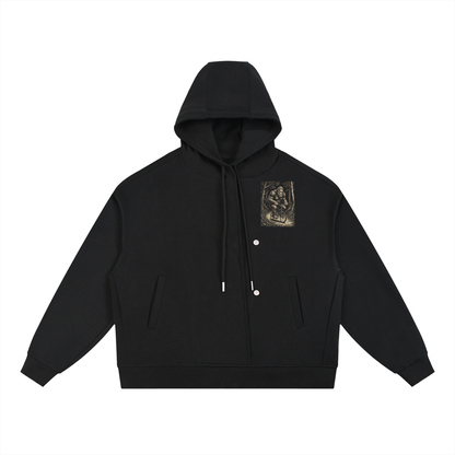 Boxy Button Placket Hoodie